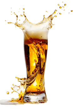 beer glass with a beer splash isolated against a transparent background png