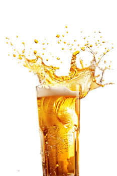 beer glass with a beer splash isolated against a transparent background png