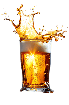 beer glass with a beer splash isolated against a transparent background png