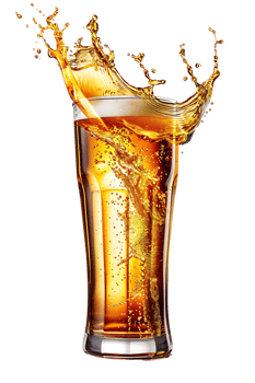beer glass with a beer splash isolated against a transparent background png