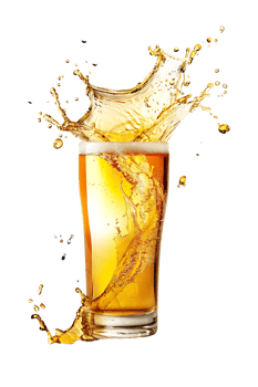 beer glass with a beer splash isolated against a transparent background png