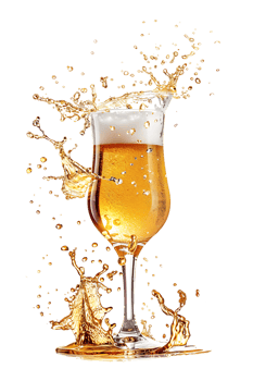 beer glass with a beer splash isolated against a transparent background png
