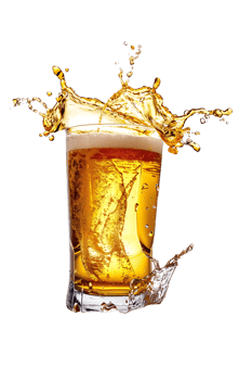beer glass with a beer splash isolated against a transparent background png