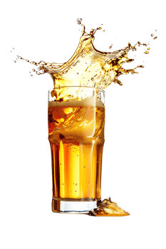 beer glass with a beer splash isolated against a transparent background png