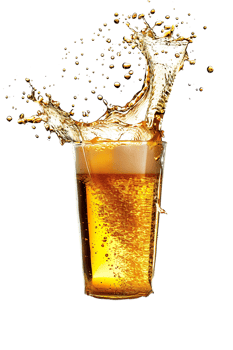 beer glass with a beer splash isolated against a transparent background png