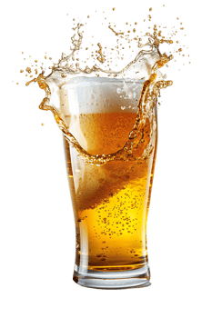 beer glass with a beer splash isolated against a transparent background png