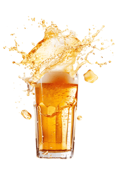 beer glass with a beer splash isolated against a transparent background png