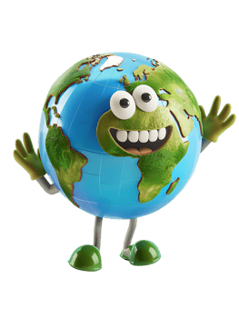 3D style cartoon character of a happy Earth isolated against a transparent background png