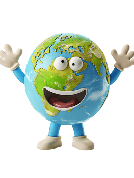 3D style cartoon character of a happy Earth isolated against a transparent background png