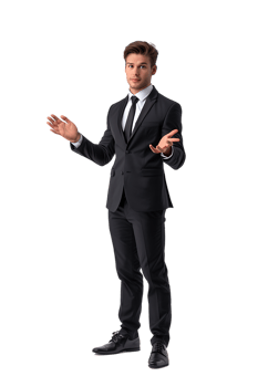 Businessman presenting something isolated against a transparent background png