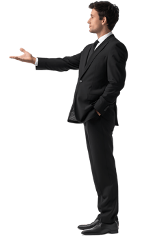 Businessman presenting something isolated against a transparent background png