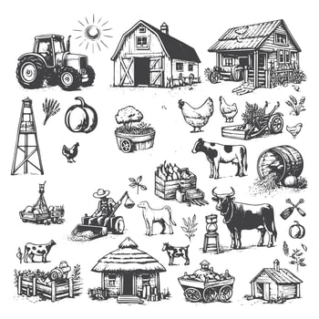 Vintage Hand Drawn Farm Elements vector