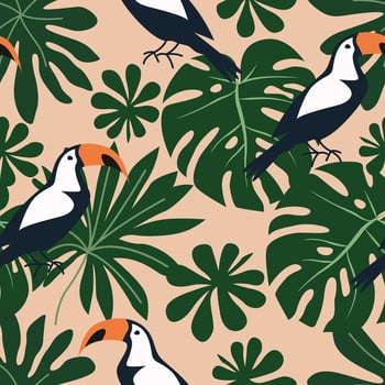 Elegant design featuring a tropical bohemian pattern with vibrant colors and intricate details, perfect for adding a touch of exotic charm and artistic flair to any project. vector
