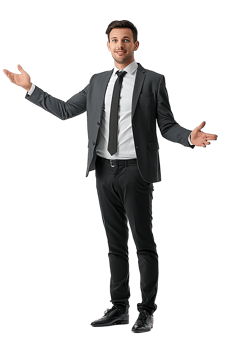 Businessman presenting something isolated against a transparent background png