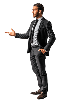 Businessman presenting something isolated against a transparent background png