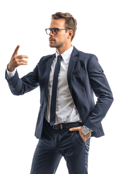 Businessman presenting something isolated against a transparent background png