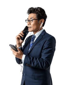 Businessman using a smartphone isolated against a transparent background png