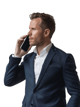 Businessman using a smartphone isolated against a transparent background png
