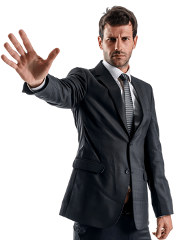 Businessman making a stop gesture isolated against a transparent background png