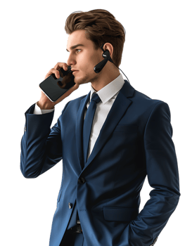 Businessman using a smartphone isolated against a transparent background png