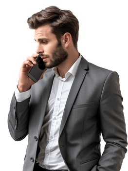 Businessman using a smartphone isolated against a transparent background png
