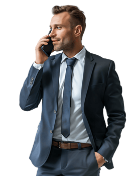 Businessman using a smartphone isolated against a transparent background png