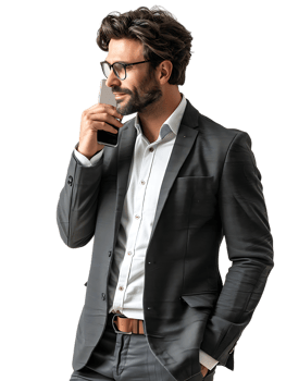 Businessman using a smartphone isolated against a transparent background png