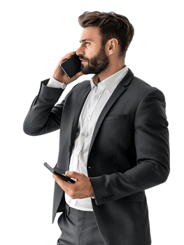 Businessman using a smartphone isolated against a transparent background png
