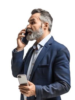 Businessman using a smartphone isolated against a transparent background png