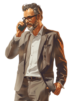 Businessman using a smartphone isolated against a transparent background png