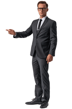 Businessman presenting something isolated against a transparent background png