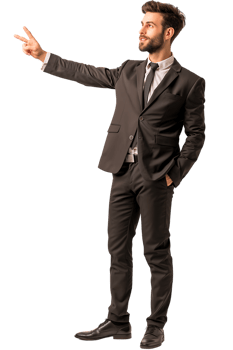 Businessman presenting something isolated against a transparent background png