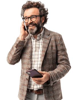 Businessman using a smartphone isolated against a transparent background png