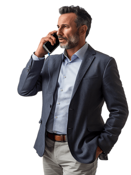 Businessman using a smartphone isolated against a transparent background png