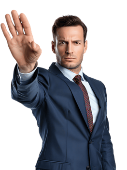 Businessman making a stop gesture isolated against a transparent background png