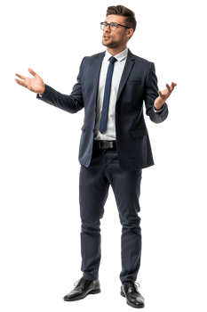 Businessman presenting something isolated against a transparent background png