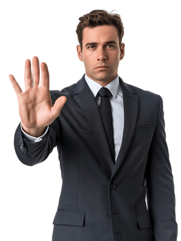 Businessman making a stop gesture isolated against a transparent background png