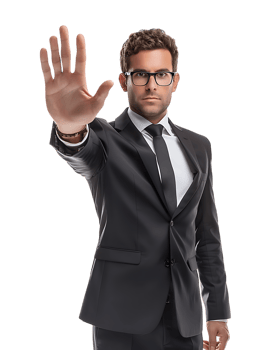 Businessman making a stop gesture isolated against a transparent background png