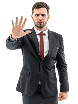 Businessman making a stop gesture isolated against a transparent background png
