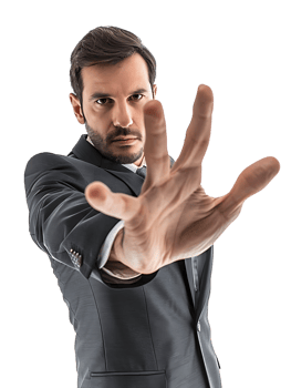 Businessman making a stop gesture isolated against a transparent background png
