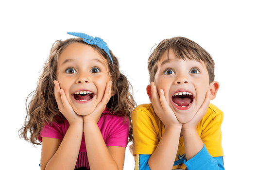 Cheerful TWO children smiling, photographed against a transparent backdrop png