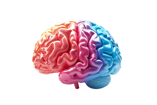 3D style colorful brain, isolated against a transparent background png