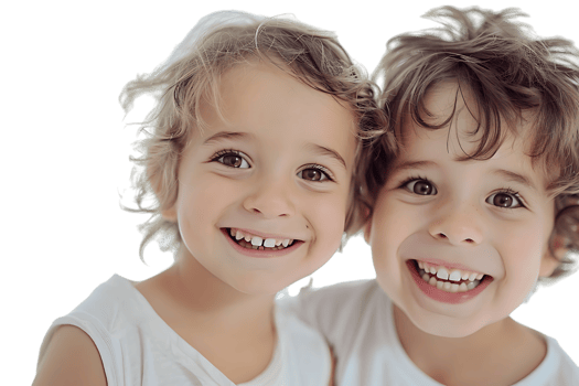 Cheerful TWO children smiling, photographed against a transparent backdrop png