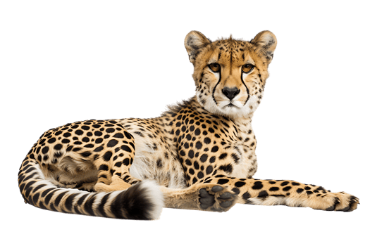 Cheetah lying down, isolated against a transparent background png