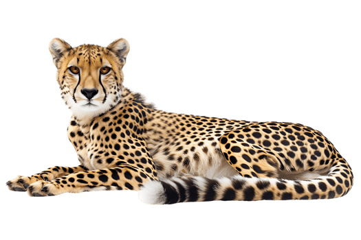 Cheetah lying down, isolated against a transparent background png