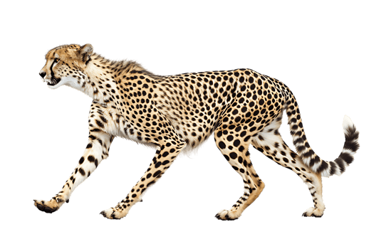 Cheetah running, side view, isolated against a transparent background png