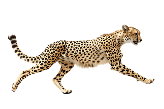 Cheetah running, side view, isolated against a transparent background png