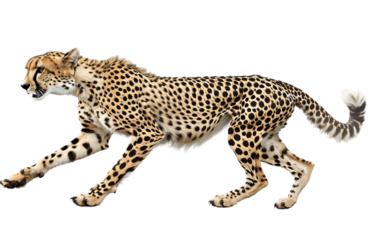 Cheetah running, side view, isolated against a transparent background png