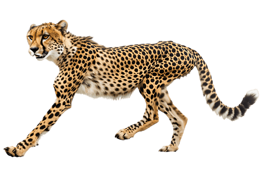 Cheetah running, side view, isolated against a transparent background png