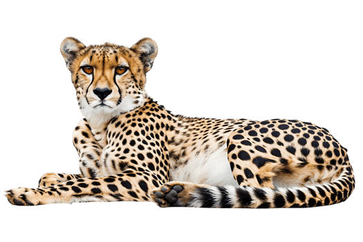 Cheetah lying down, isolated against a transparent background png